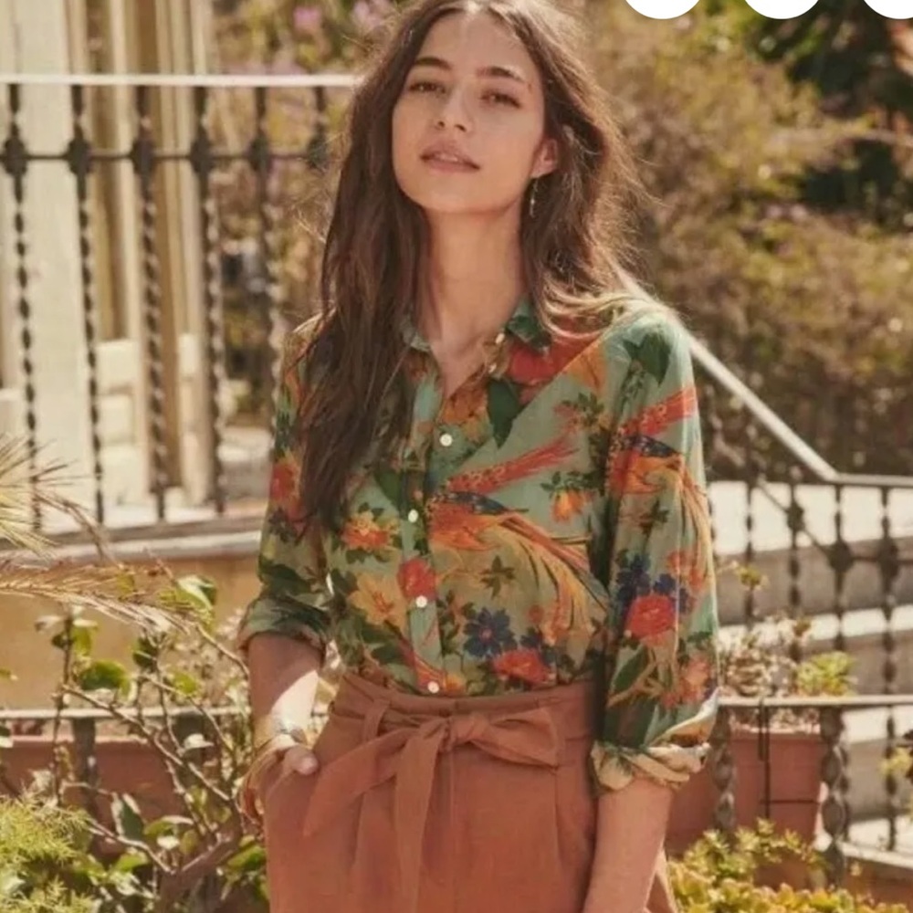 Sezane Multicolor Floral Tropical Blouse